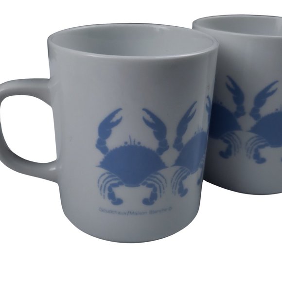 Goudchaux Maison Blanche Blue Crab Coffee Mugs Vintage 1980s Set 2 - Picture 2 of 10